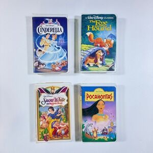 VTG Disney VHS Lot 4 Cinderella Snow White Pocahontas Fox Hound Black Diamond